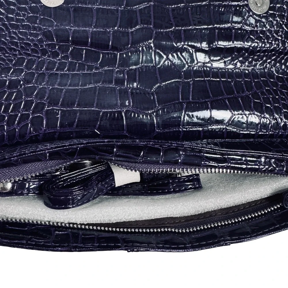 Bellini Purple Croc Embossed Clutch Silver Hardware Wrist Shoulder Strap NWT